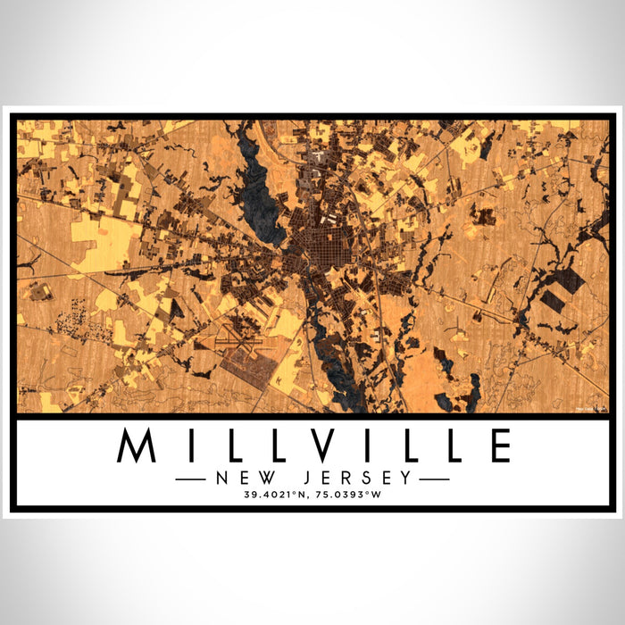 Millville New Jersey Map Print Landscape Orientation in Ember Style With Shaded Background