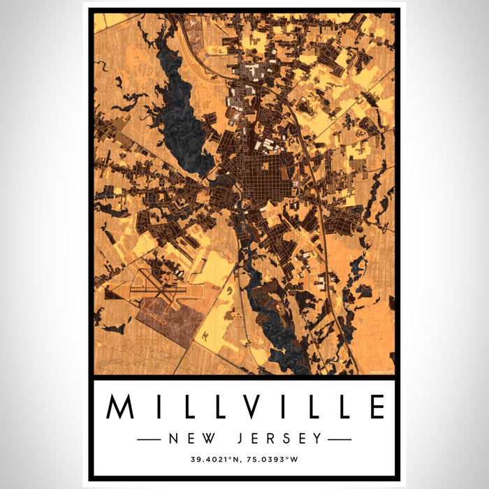 Millville New Jersey Map Print Portrait Orientation in Ember Style With Shaded Background