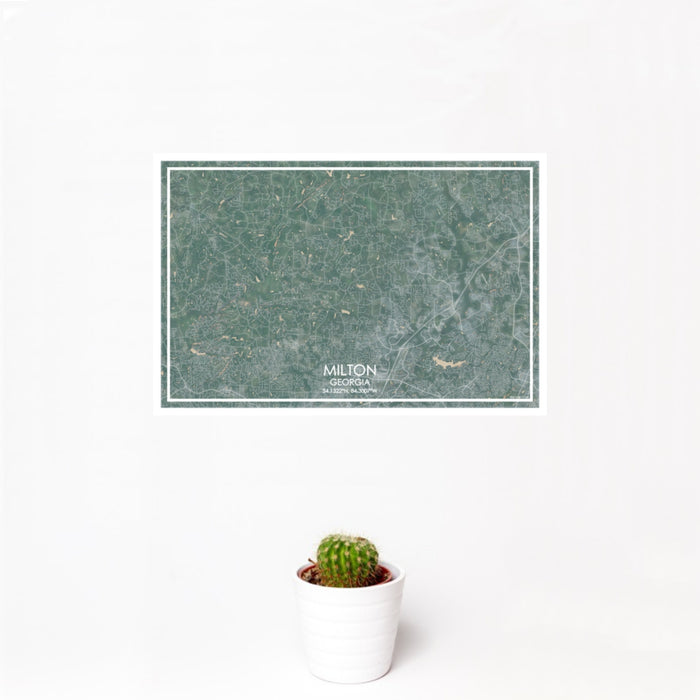 12x18 Milton Georgia Map Print Landscape Orientation in Afternoon Style With Small Cactus Plant in White Planter
