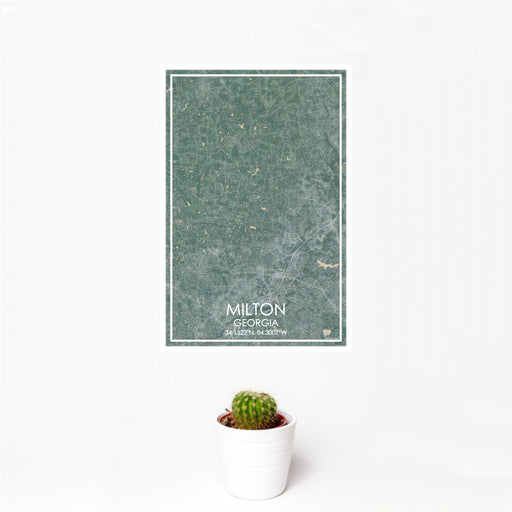 12x18 Milton Georgia Map Print Portrait Orientation in Afternoon Style With Small Cactus Plant in White Planter