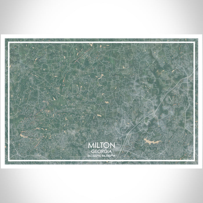 Milton Georgia Map Print Landscape Orientation in Afternoon Style With Shaded Background