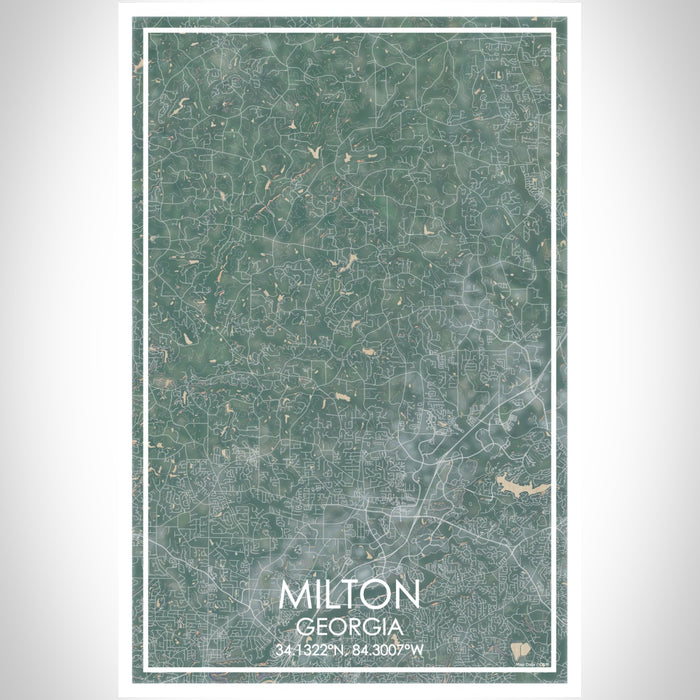 Milton Georgia Map Print Portrait Orientation in Afternoon Style With Shaded Background