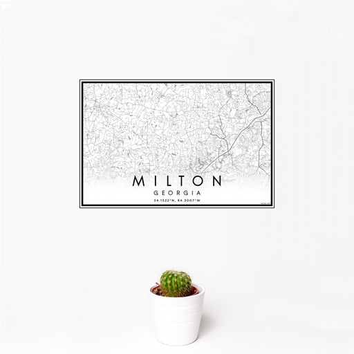 12x18 Milton Georgia Map Print Landscape Orientation in Classic Style With Small Cactus Plant in White Planter