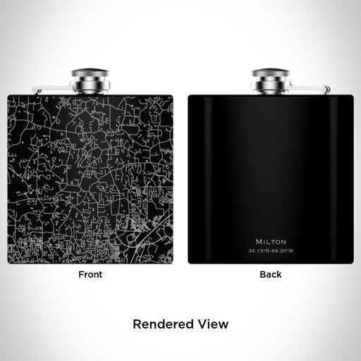 Rendered View of Milton Georgia Map Engraving on 6oz Stainless Steel Flask in Black
