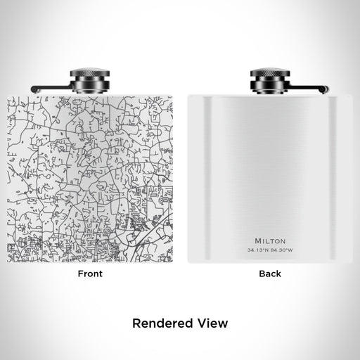 Rendered View of Milton Georgia Map Engraving on 6oz Stainless Steel Flask in White
