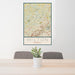 24x36 Milton Georgia Map Print Portrait Orientation in Woodblock Style Behind 2 Chairs Table and Potted Plant