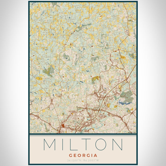 Milton Georgia Map Print Portrait Orientation in Woodblock Style With Shaded Background