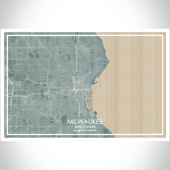 Milwaukee Wisconsin Map Print Landscape Orientation in Afternoon Style With Shaded Background