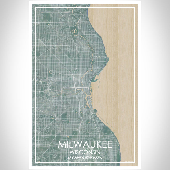 Milwaukee Wisconsin Map Print Portrait Orientation in Afternoon Style With Shaded Background