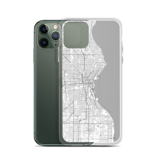 Custom Milwaukee Wisconsin Map Phone Case in Classic on Table with Laptop and Plant