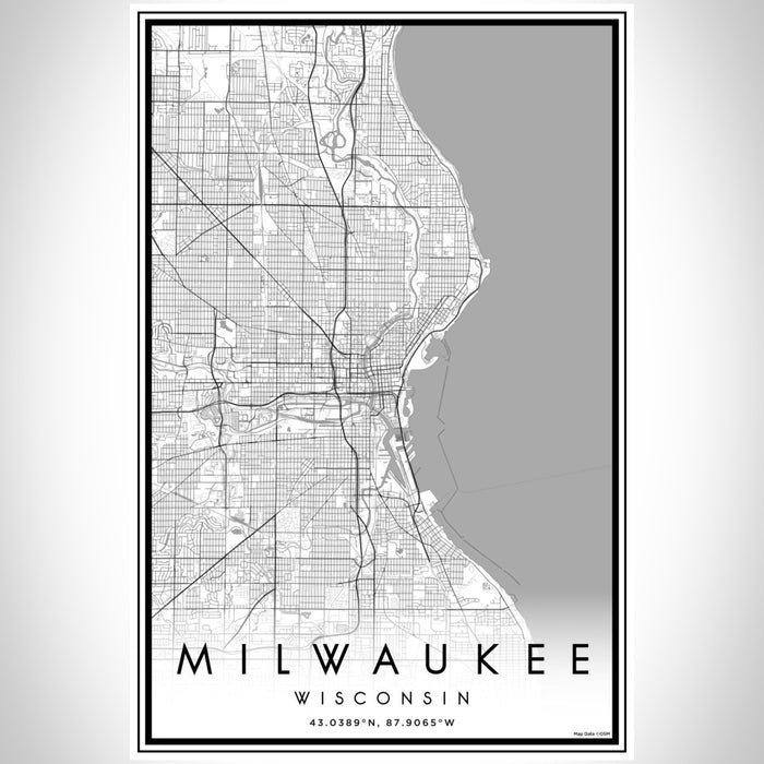 Milwaukee Wisconsin Map Print Portrait Orientation in Classic Style With Shaded Background