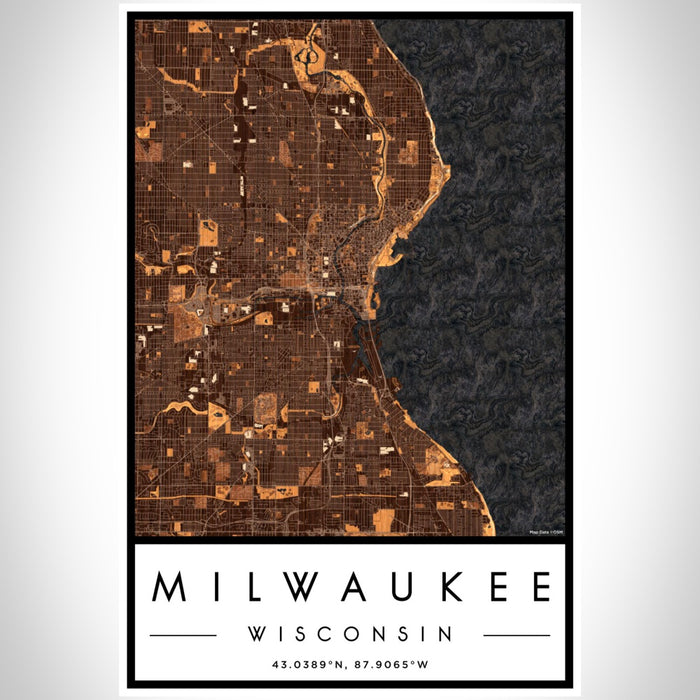 Milwaukee Wisconsin Map Print Portrait Orientation in Ember Style With Shaded Background