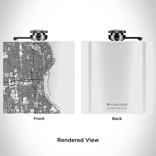 Rendered View of Milwaukee Wisconsin Map Engraving on 6oz Stainless Steel Flask in White