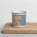 Front View Custom Milwaukee Wisconsin Map Enamel Mug in Woodblock on Cutting Board