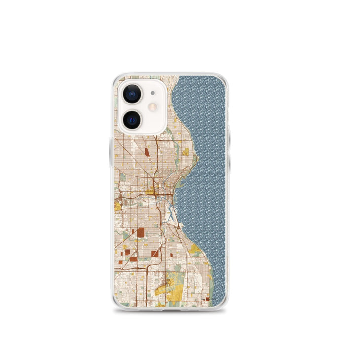 Custom Milwaukee Wisconsin Map iPhone 12 mini Phone Case in Woodblock