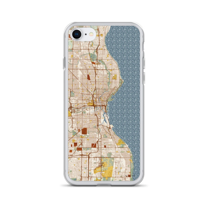 Custom Milwaukee Wisconsin Map iPhone SE Phone Case in Woodblock