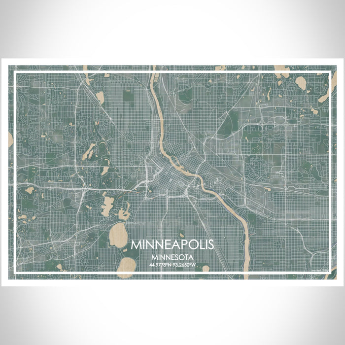 Minneapolis Minnesota Map Print Landscape Orientation in Afternoon Style With Shaded Background