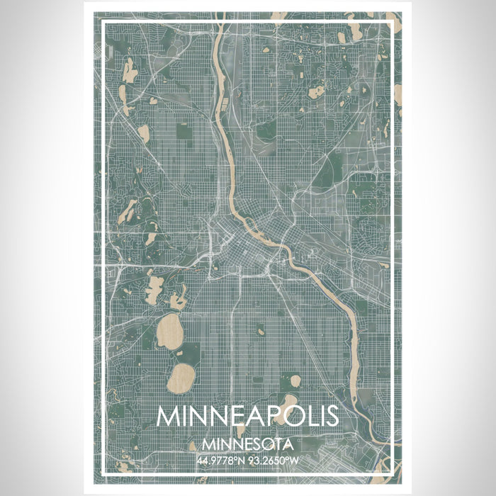 Minneapolis Minnesota Map Print Portrait Orientation in Afternoon Style With Shaded Background