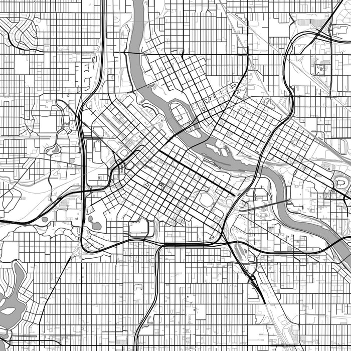 Minneapolis Minnesota Map Print in Classic Style Zoomed In Close Up Showing Details