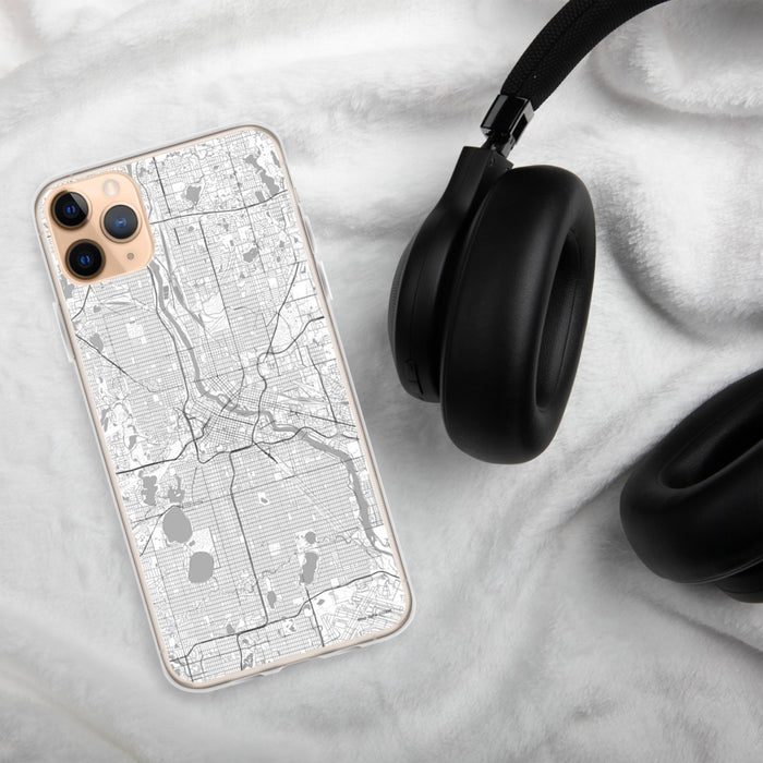 Custom Minneapolis Minnesota Map Phone Case in Classic on Table with Black Headphones
