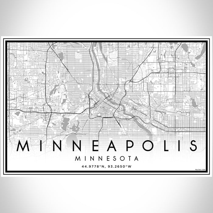 Minneapolis Minnesota Map Print Landscape Orientation in Classic Style With Shaded Background