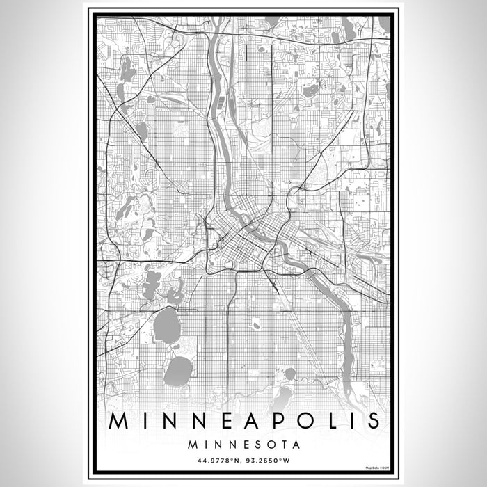 Minneapolis Minnesota Map Print Portrait Orientation in Classic Style With Shaded Background