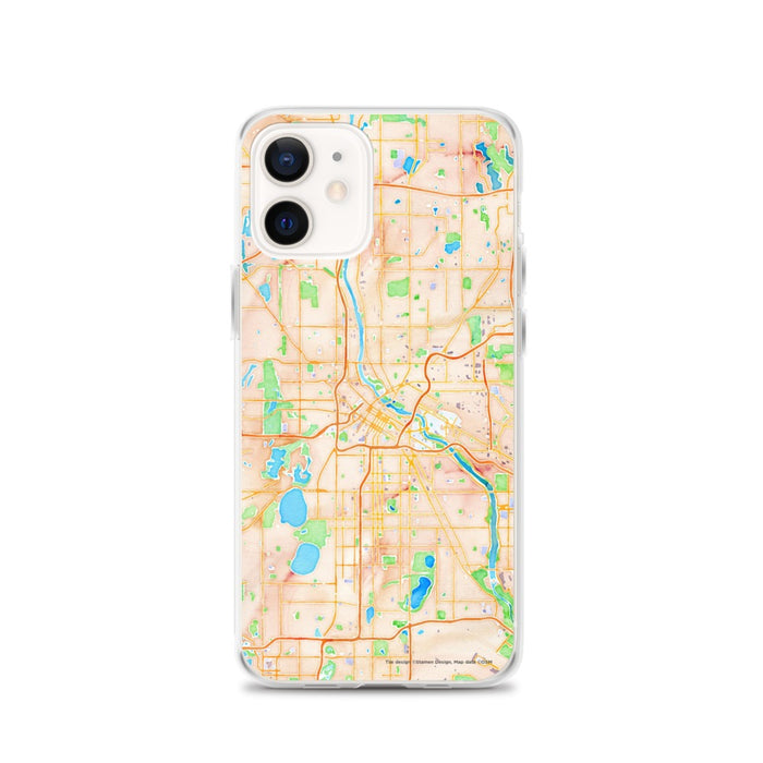 Custom Minneapolis Minnesota Map iPhone 12 Phone Case in Watercolor