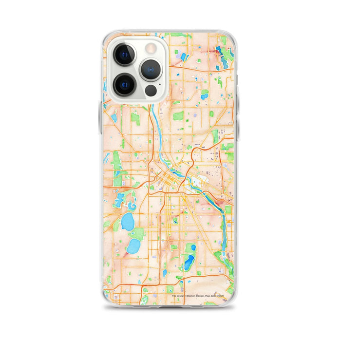 Custom Minneapolis Minnesota Map iPhone 12 Pro Max Phone Case in Watercolor