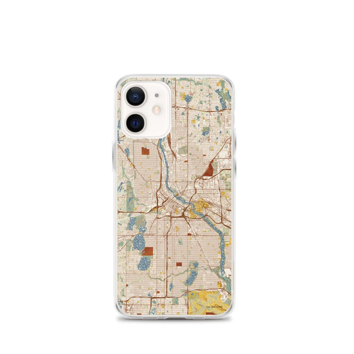 Custom Minneapolis Minnesota Map iPhone 12 mini Phone Case in Woodblock