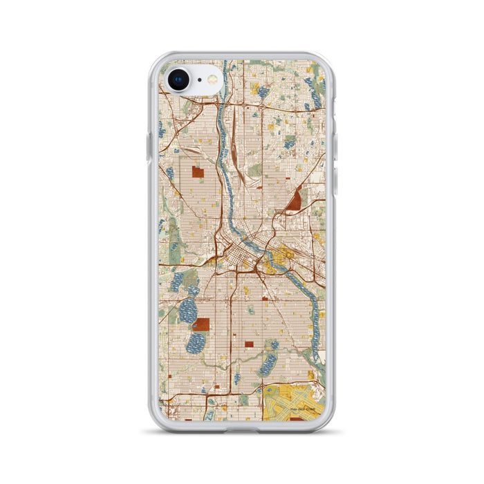 Custom Minneapolis Minnesota Map iPhone SE Phone Case in Woodblock