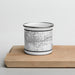 Front View Custom Mishawaka Indiana Map Enamel Mug in Classic on Cutting Board