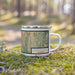 Right View Custom Mission Viejo California Map Enamel Mug in Woodblock on Grass With Trees in Background