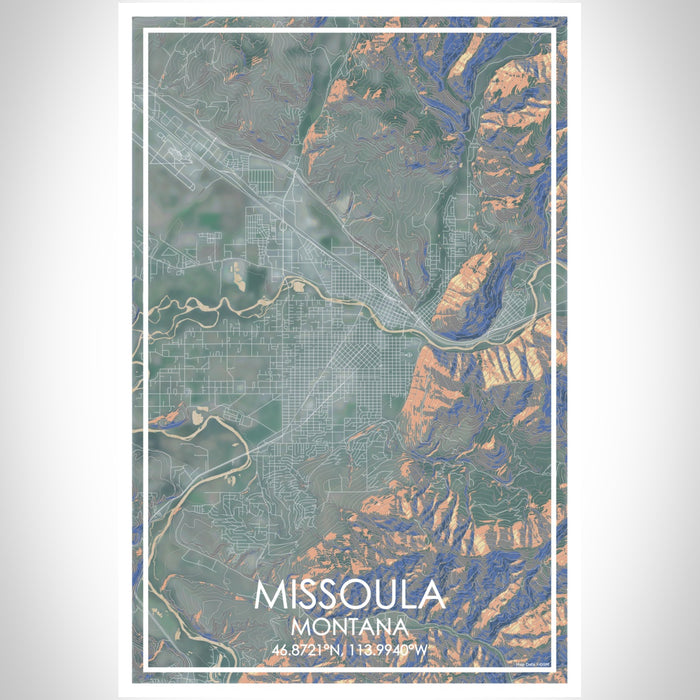Missoula Montana Map Print Portrait Orientation in Afternoon Style With Shaded Background