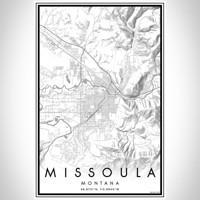 Missoula Montana Map Print Portrait Orientation in Classic Style With Shaded Background