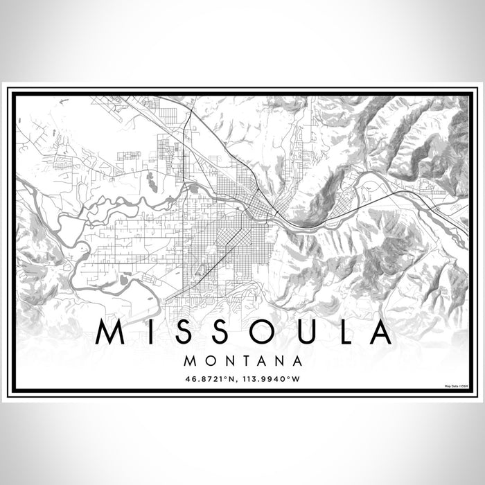 Missoula Montana Map Print Landscape Orientation in Classic Style With Shaded Background