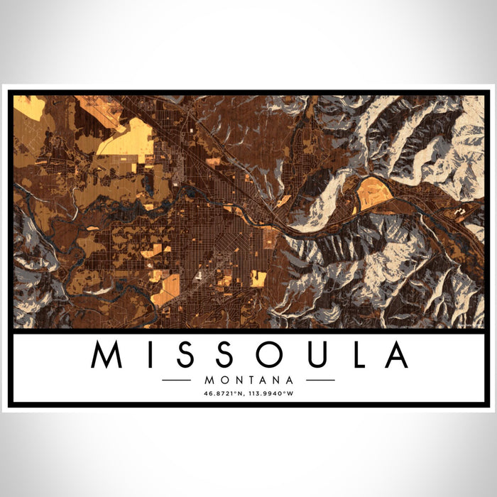 Missoula Montana Map Print Landscape Orientation in Ember Style With Shaded Background