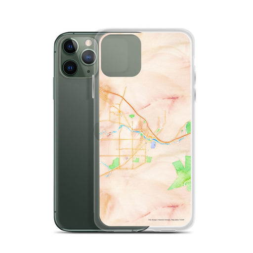 Custom Missoula Montana Map Phone Case in Watercolor on Table with Laptop and Plant
