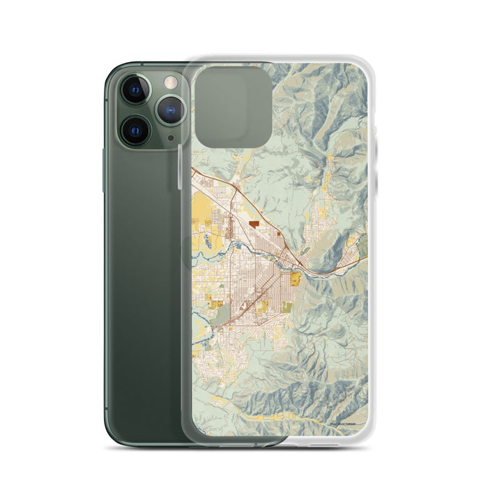 Custom Missoula Montana Map Phone Case in Woodblock on Table with Laptop and Plant