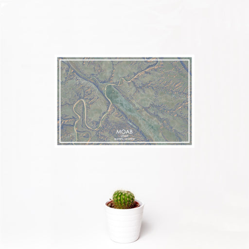 12x18 Moab Utah Map Print Landscape Orientation in Afternoon Style With Small Cactus Plant in White Planter
