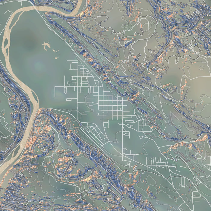 Moab Utah Map Print in Afternoon Style Zoomed In Close Up Showing Details