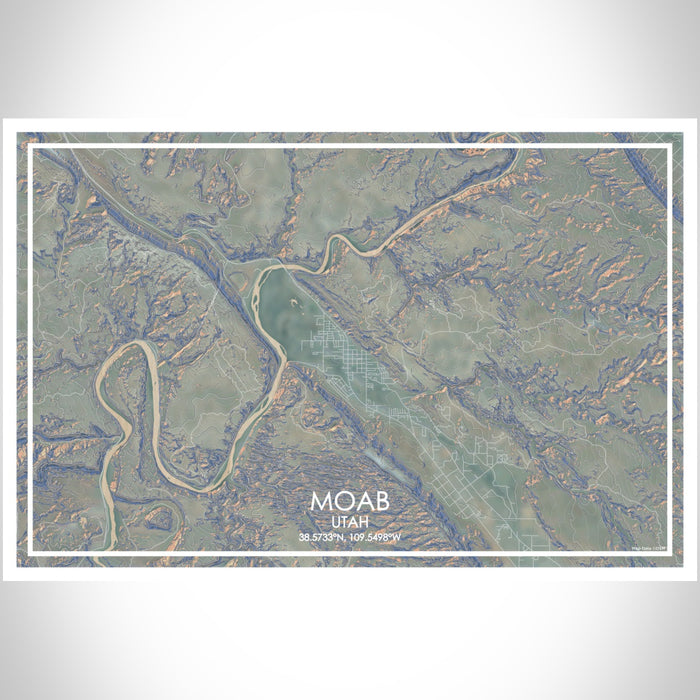 Moab Utah Map Print Landscape Orientation in Afternoon Style With Shaded Background