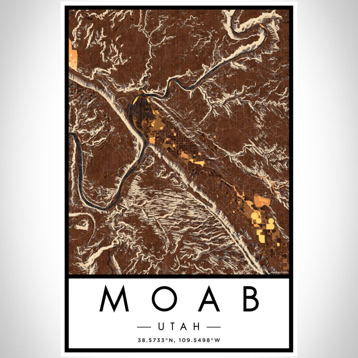 Moab Utah Map Print Portrait Orientation in Ember Style With Shaded Background