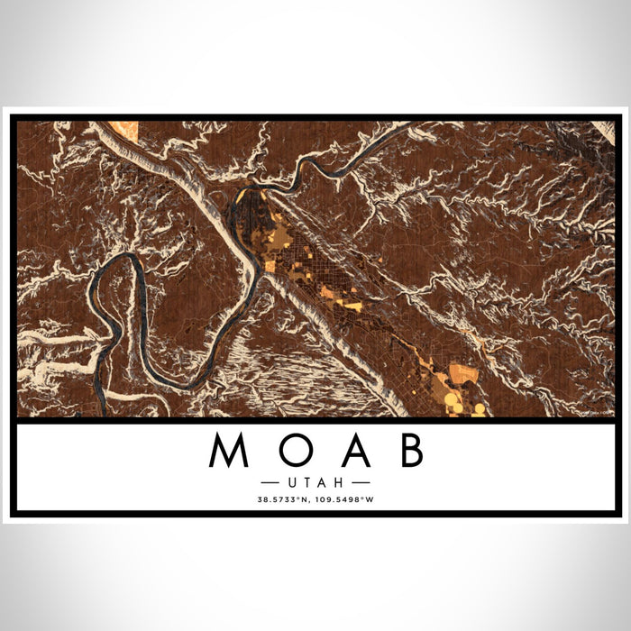 Moab Utah Map Print Landscape Orientation in Ember Style With Shaded Background