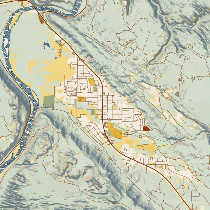 Moab Utah Map Print in Woodblock Style Zoomed In Close Up Showing Details