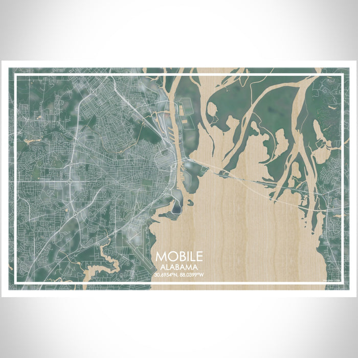 Mobile Alabama Map Print Landscape Orientation in Afternoon Style With Shaded Background