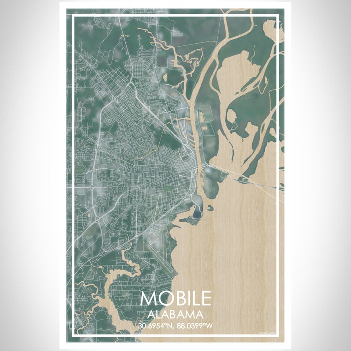 Mobile Alabama Map Print Portrait Orientation in Afternoon Style With Shaded Background