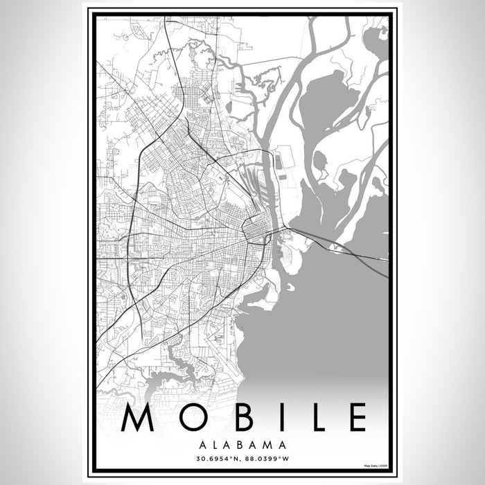 Mobile Alabama Map Print Portrait Orientation in Classic Style With Shaded Background