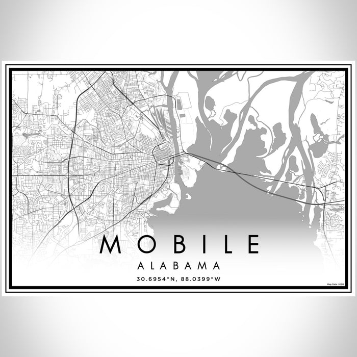 Mobile Alabama Map Print Landscape Orientation in Classic Style With Shaded Background