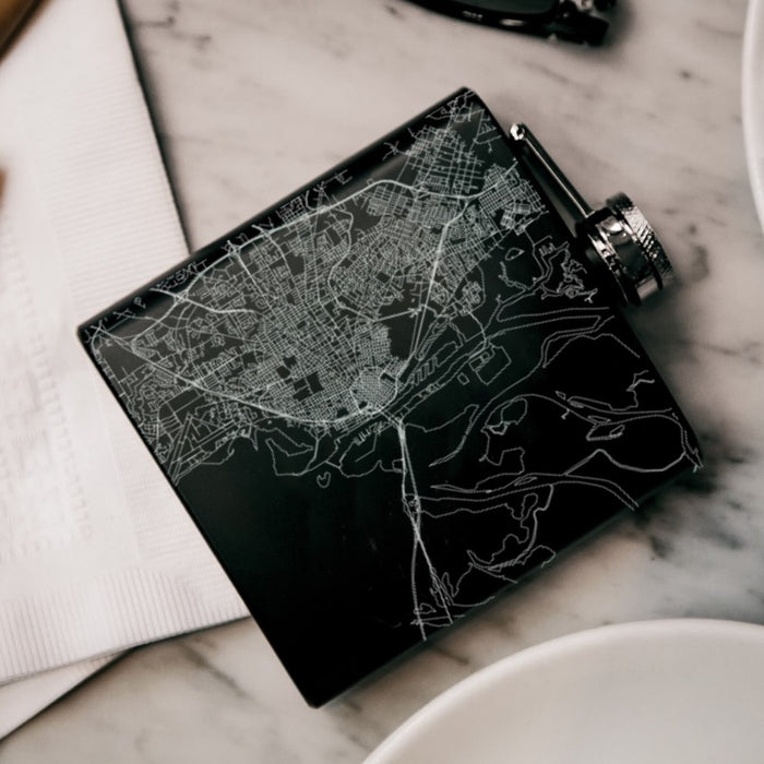 Mobile Alabama Custom Engraved City Map Inscription Coordinates on 6oz Stainless Steel Flask in Black