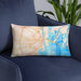 Custom Mobile Alabama Map Throw Pillow in Watercolor on Blue Colored Chair